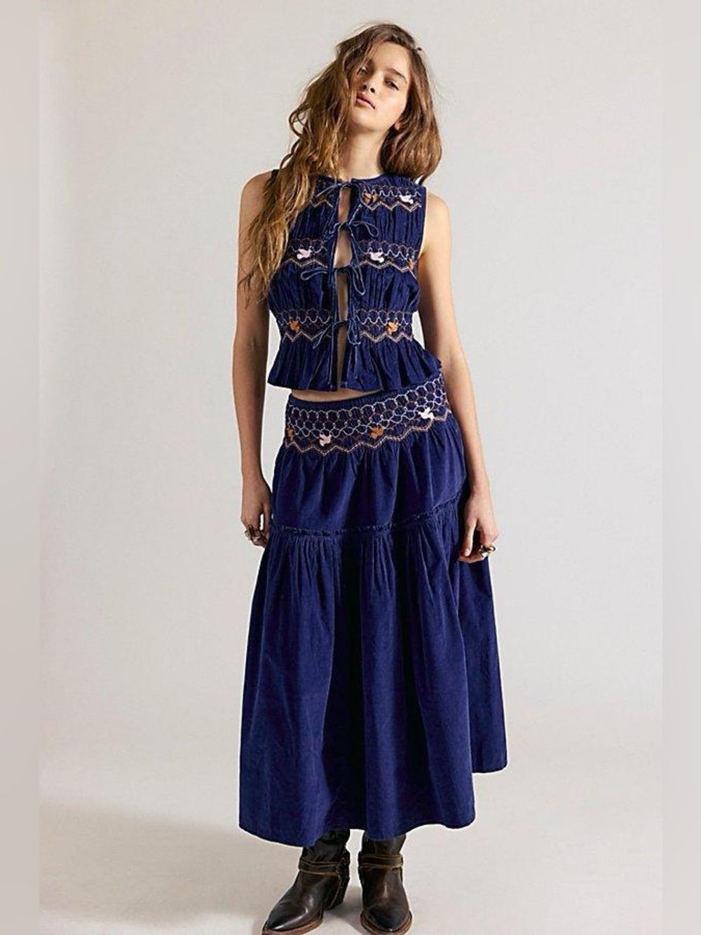 Free People Terra Smocked Maxi Skirt Set Size SP
